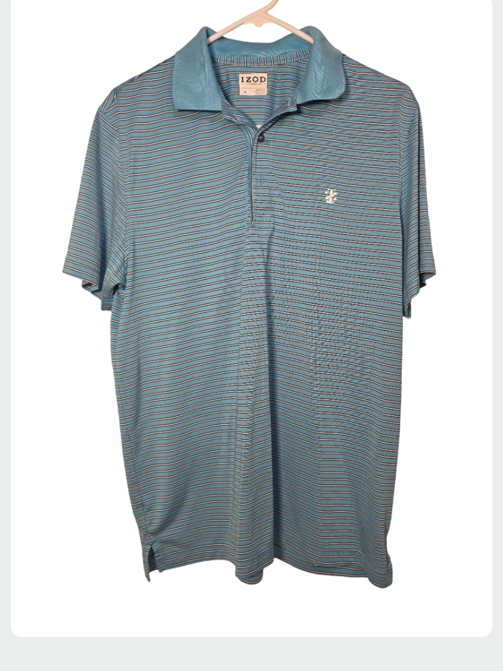 Izod Men’s Teal Blue Striped Short-Sleeve Golf Polo